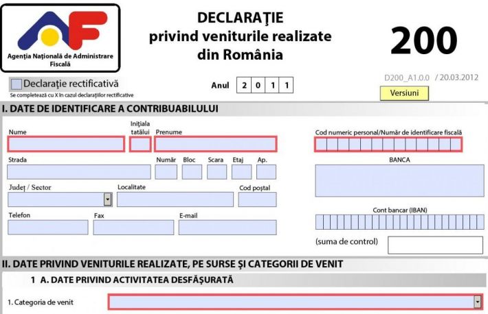 Afla cum sa completezi si sa depui declaratia 200 pentru veniturile realizate in 2013