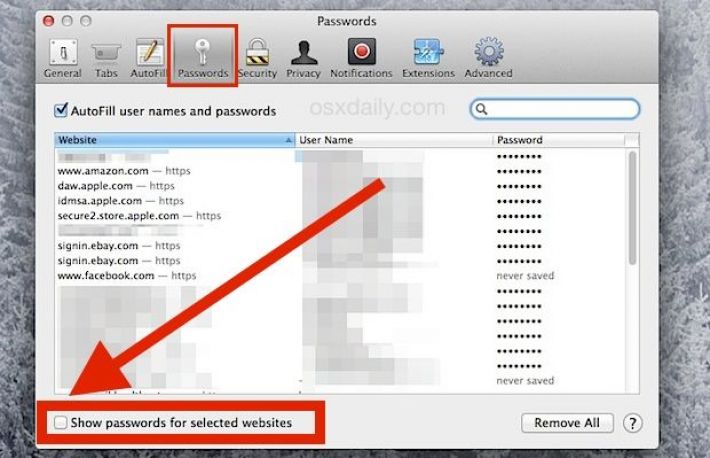 Cum sa faci vizibile parolele site-urilor pentru Mac OS X