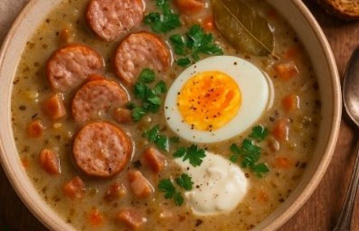 Retete internationale de Paste: Żurek - supa acrisoara de secara cu  carnati si ou fiert